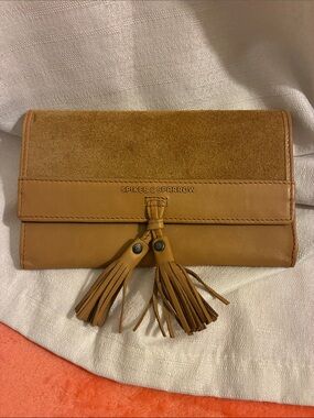 Brand New- Spikes & Sparrow Tan Suede & Leather Wallet With Cute Tassels